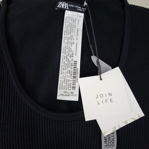 Zara Black Cropped U- Neck Long Sleeves Top Size M-L